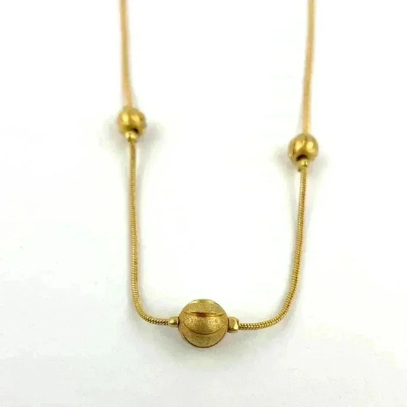 Gold Beaded Rope Necklace Trio Ball Metal Tone Jewelry 16" - Picture 5 of 10